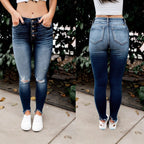 Damen Skinny Jeans mit Button-Fly und modischen Destroyed-Details R&B