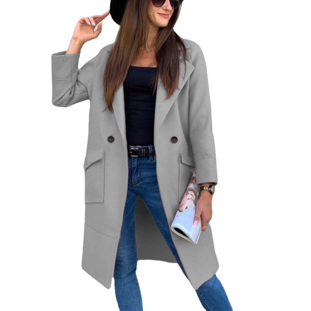Damen Modischer Oversized-Mantel mit tiefen Taschen und eleganten Knopfdetails R&B