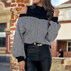 Damen Oversized Strickpullover mit दीपem Halsausschnitt und off-shoulder Design R&B