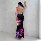 Damen ElegantesMaxikleid mit raffiniertem Blumendruck und tiefem V-Ausschnitt R&B