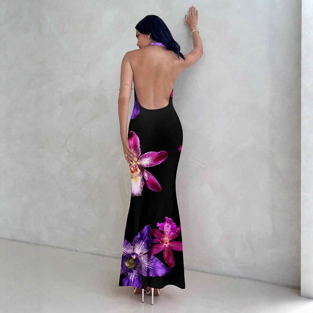Damen ElegantesMaxikleid mit raffiniertem Blumendruck und tiefem V-Ausschnitt R&B