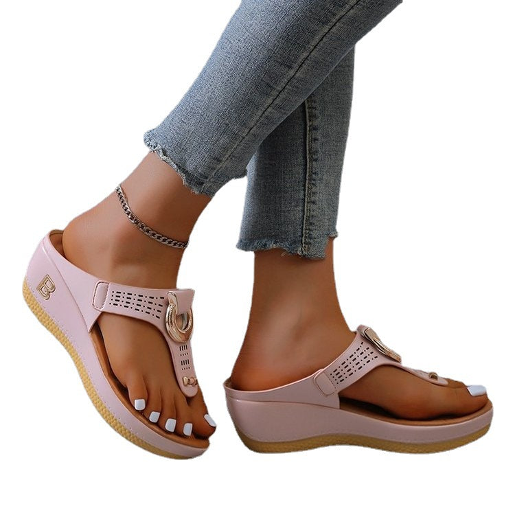 Damen Wedge-Pantoletten mit modischem Riemen und atmungsaktivem Obermaterial R&B