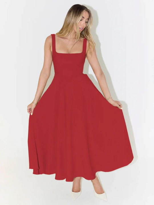 Damen A-Linien Maxikleid mit quadratischem Ausschnitt und fließendem Stoff R&B