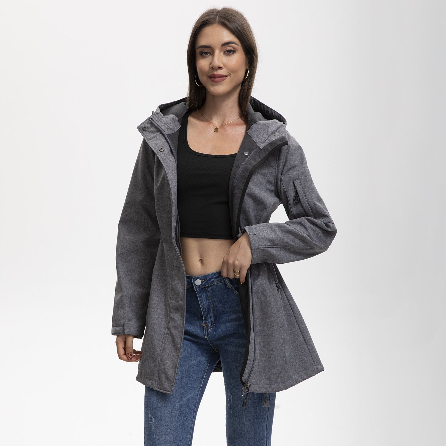 Damen nan funktionaler Softshell-Parka mit Teddyfleece-Futter, Kapuze und Taillenzug R&B