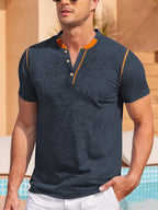 Herren nan lässiges Kurzarm-Grandadshirt mit kurzer Knopfleiste, Kontrastpaspel und weichgewaschener Struktur R&B