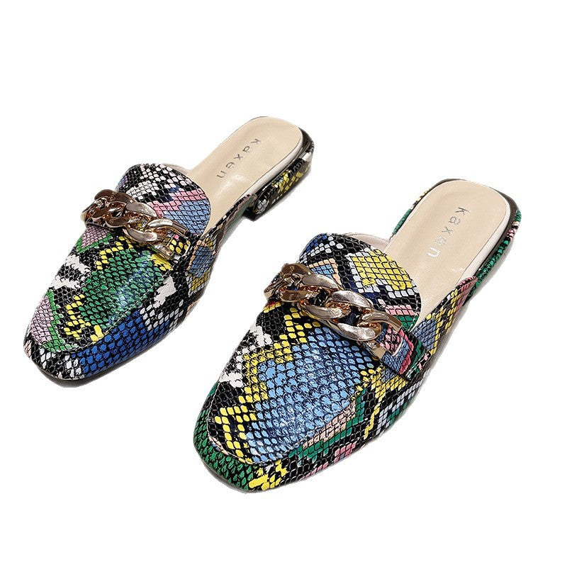 Damen elegante Mules mit schimmerndem Kettenverschluss EB