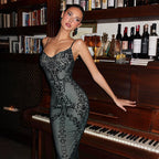 Damen Figurbetontes Kleid mit elegantem Muster und feinen Trägern R&B
