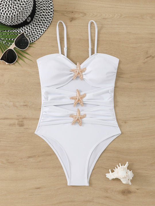 Damen Eleganter und figurbetonter Badeanzug mit Glitzerstern R&B