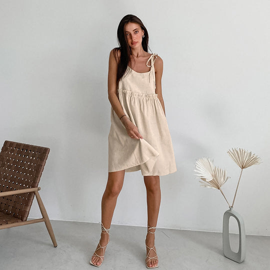 Damen luftiges Sommerkleid mit verstellbaren Trägern und elastischem Bund R&B