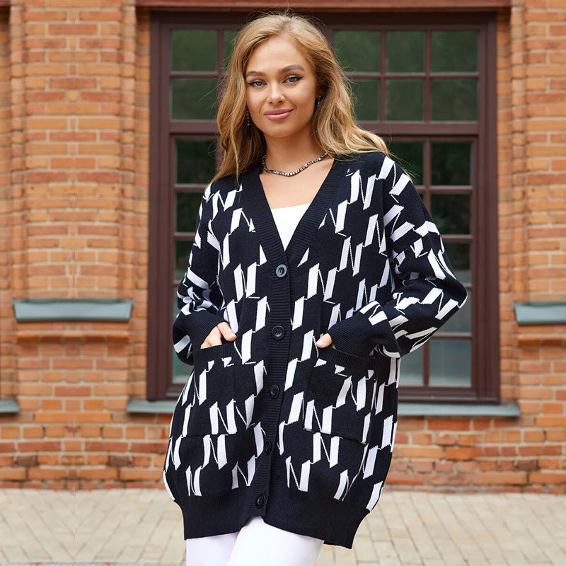Damen Langärmliger Oversize-Cardigan mit trendy Mustern R&B