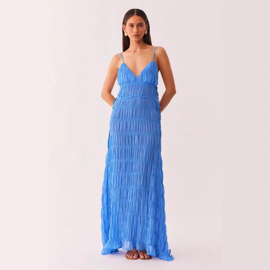 Damen Maxikleid mit raffiniertem Rüschendesign und tiefem V-Ausschnitt R&B