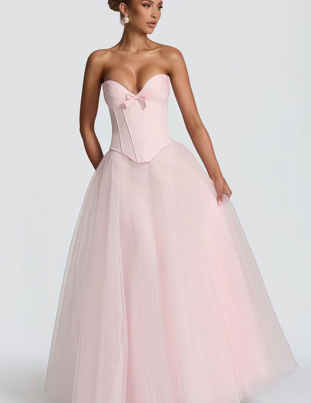 Damen Elegantes A-Linien Brautkleid mit schulterfreier Corsage und voluminösem Tüllrock R&B