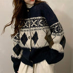 Damen Grobstrickjacke mit dekorativem Norwegermuster R&B