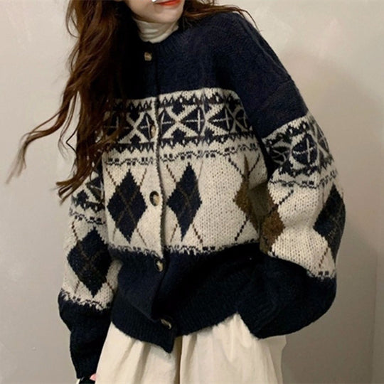Damen Grobstrickjacke mit dekorativem Norwegermuster R&B