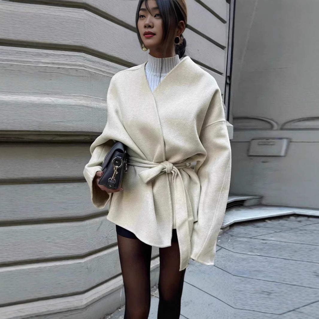 Damen Modejacke mit Taillengürtel und weitem Schnitt R&B