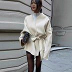 Damen Modejacke mit Taillengürtel und weitem Schnitt R&B
