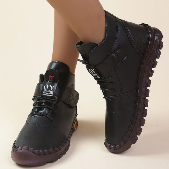 Damen Schnürstiefel mit weichem Kunstleder und praktischer Schnalle R&B