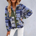 Damen Gemusterte Plüschjacke mit hohem Kragen und Druckknopfverschluss R&B