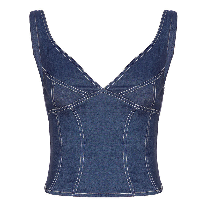 Damen Denim Crop-Top mit modischem Schnitt und verstellbaren Trägern R&B