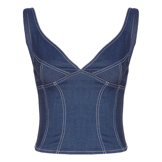 Damen Denim Crop-Top mit modischem Schnitt und verstellbaren Trägern R&B