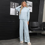 Damen gemütliches Strick-Loungewear-Set mit hohem Kragen und weitem Schnitt R&B