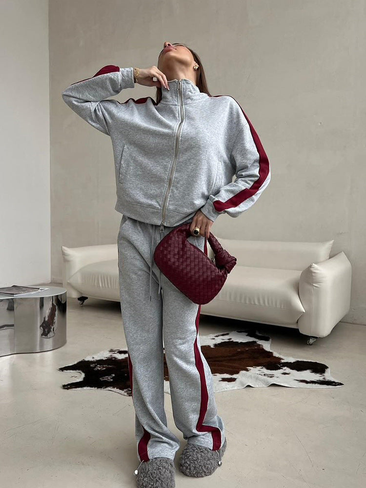 Damen sportlich eleganter Fleece Jogginganzug mit trendigem Schnitt R&B