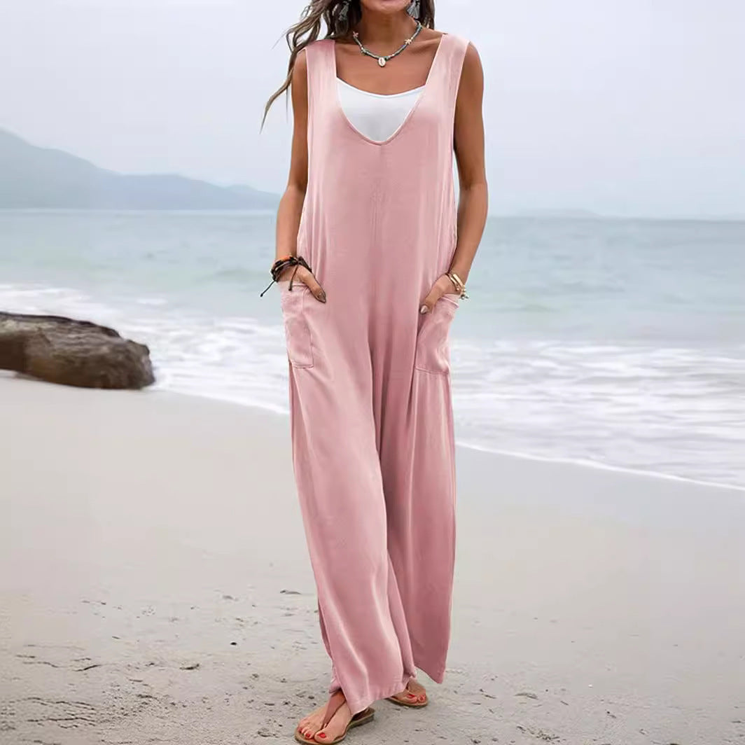 Damen Bequemer Sommeroverall mit weitem Schnitt und praktischen Taschen R&B