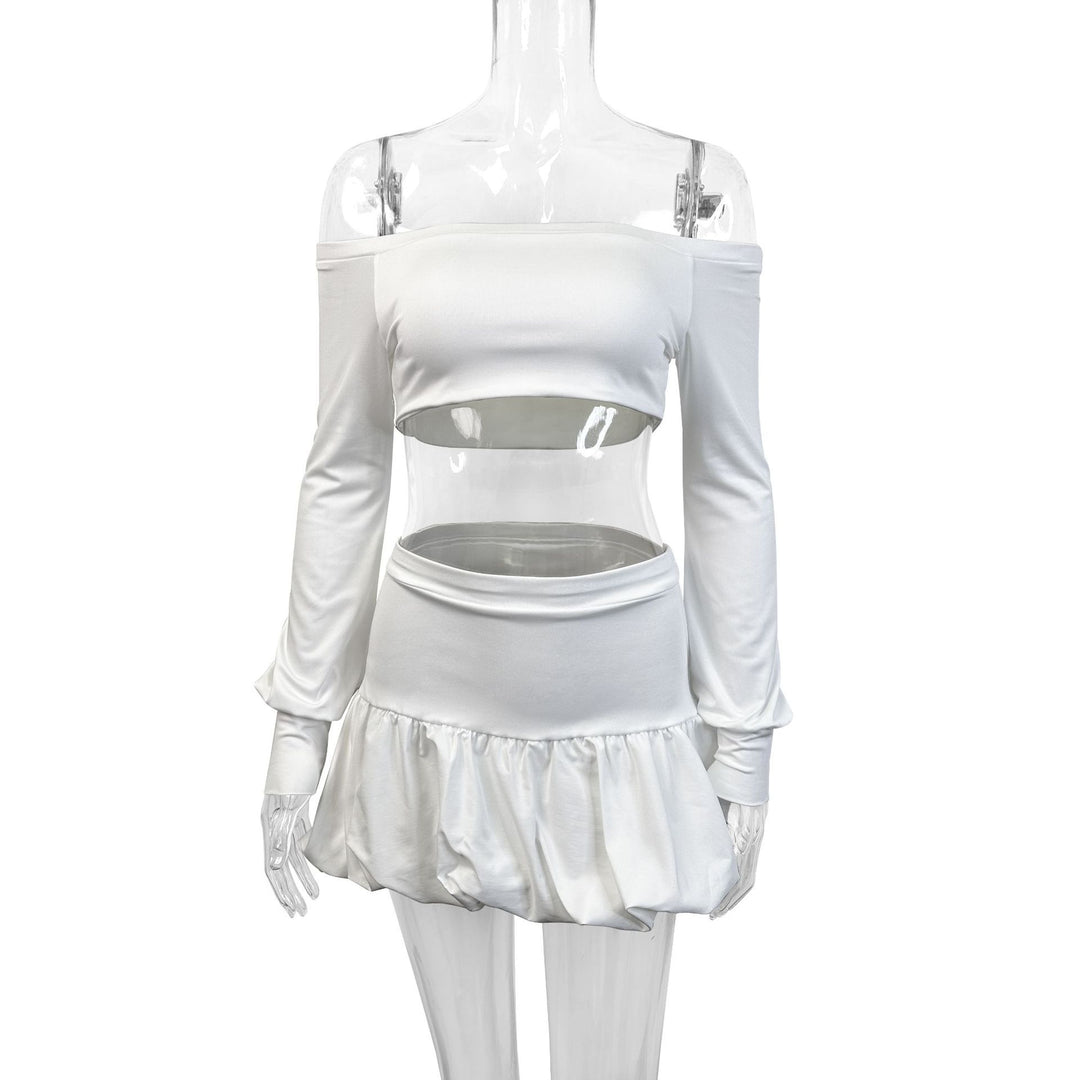 Damen Off-Shoulder Crop-Top und Faltenrock Set R&B