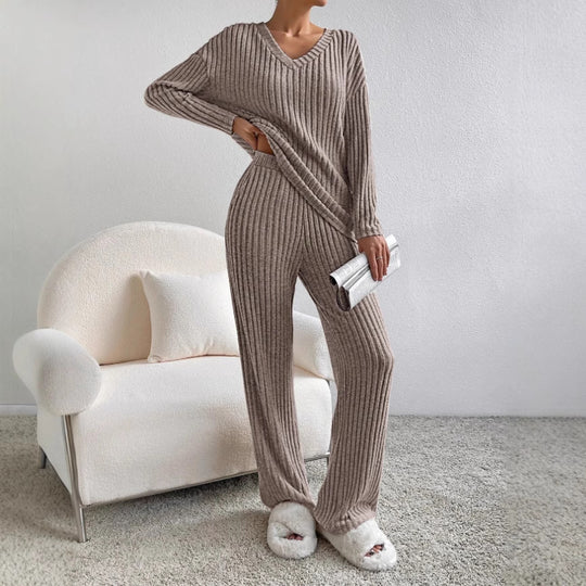 Damen komfortabler Ripp-Strickanzug mit weitem Schnitt R&B