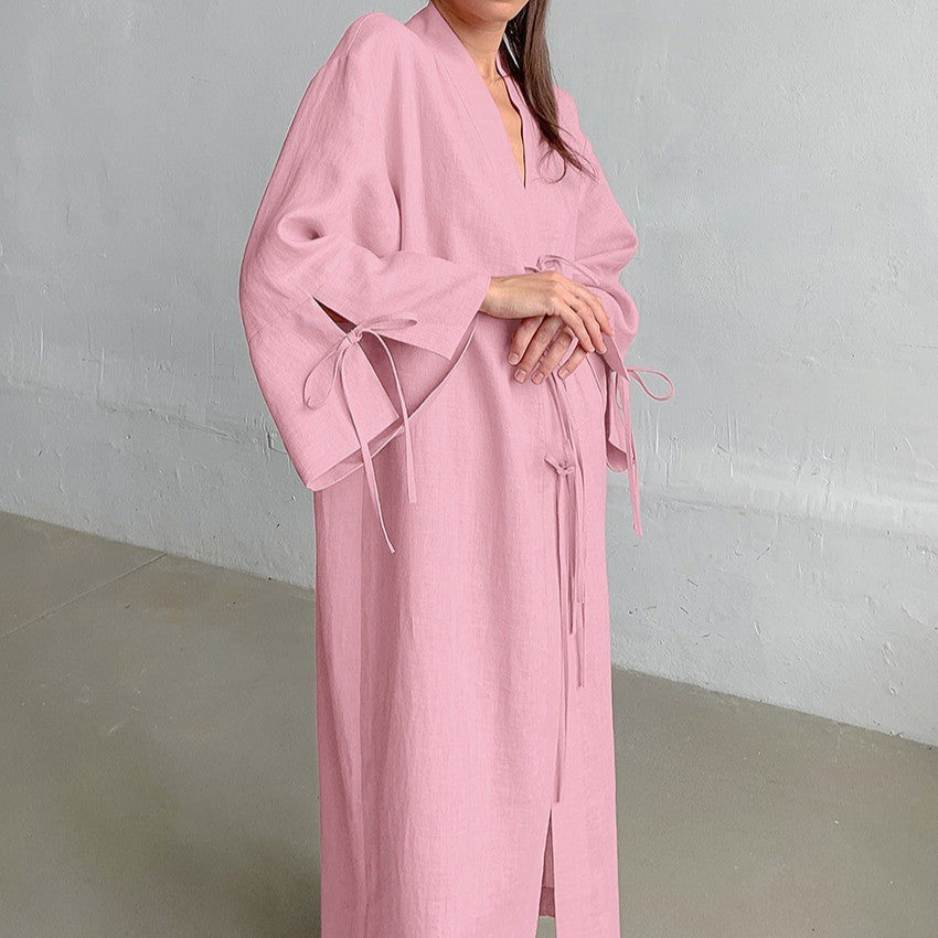 Damen Kimono-Style Morgenmantel mit verspieltem Rüschendetail R&B