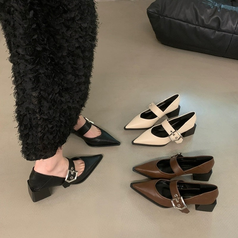 Damen elegante Ballerina-Pumps mit modischem Riemchen und stilvollem Blockabsatz R&B