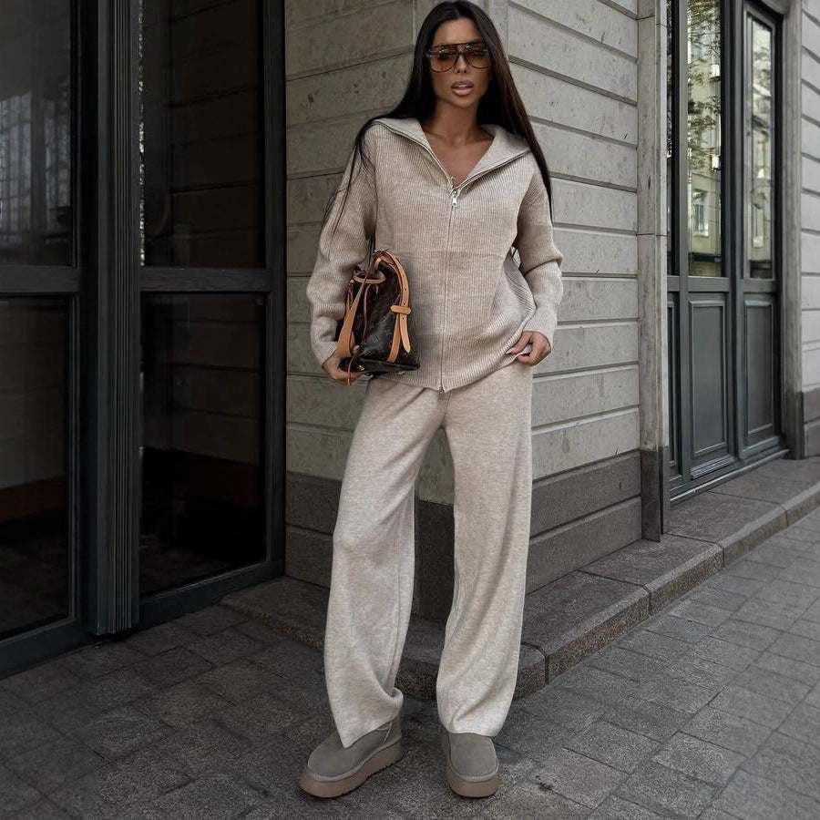 Damen kuscheliger Zip-Pullover mit weitem Kragen und Rippstruktur R&B