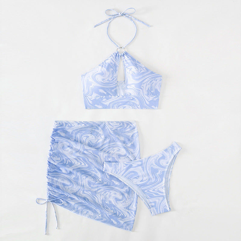 Damen Crop-Bikini-Set mit verspieltem Marmor-Design R&B