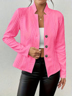 Damen nan strukturierter Blazer mit Zopfmuster und Stehkragen R&B