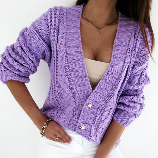 Damen Strickjacke mit grobem Zopfmuster und oversized Passform R&B