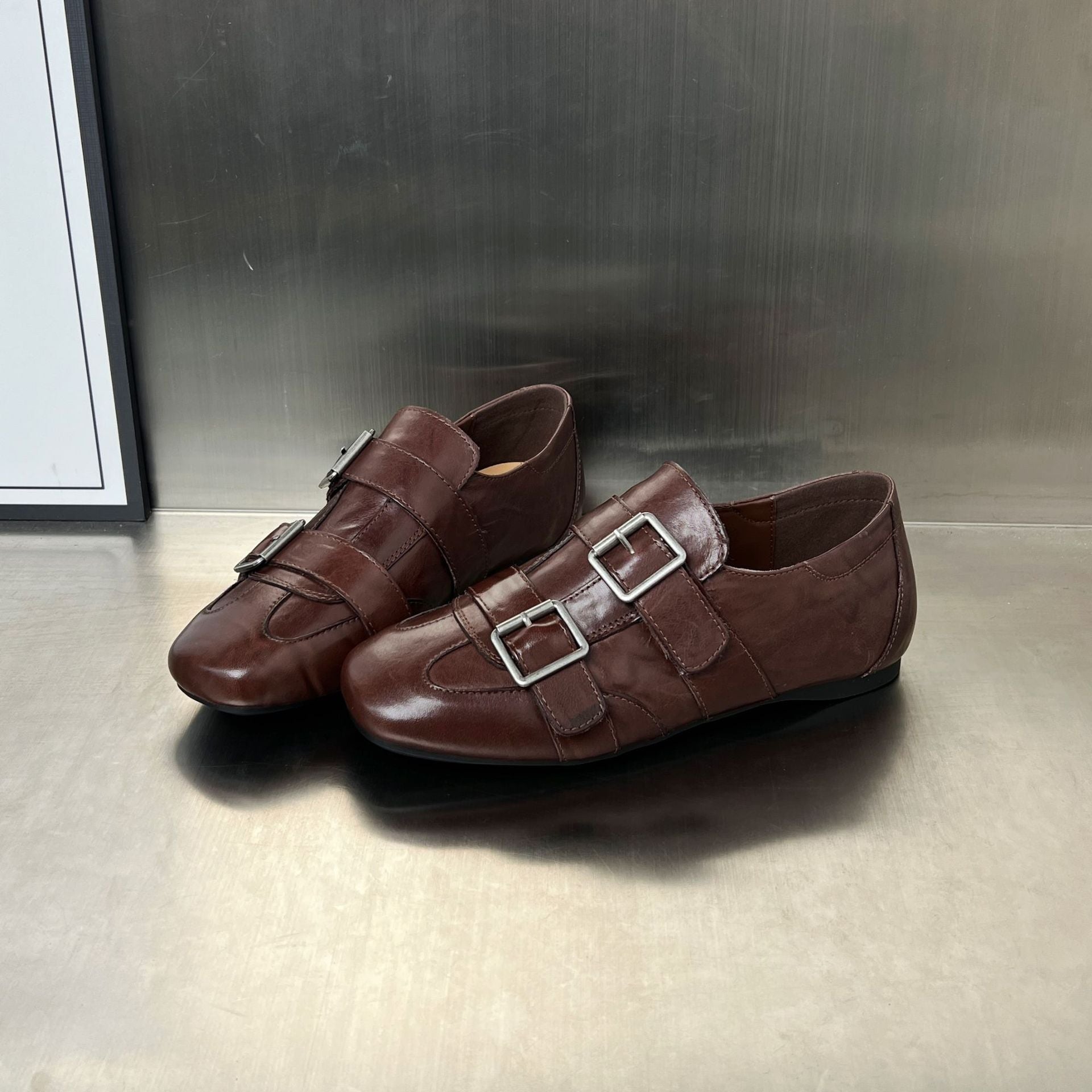 Damen elegante Mokassins mit modischen Doppelschnallen R&B
