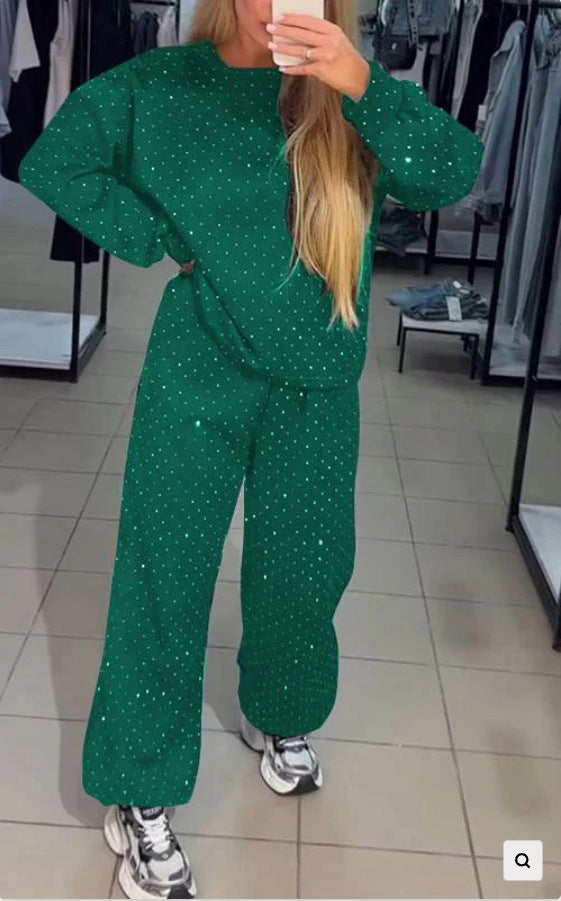 Damen Sportliches Zweiteiliges Freizeitset mit Glitzerakzenten R&B