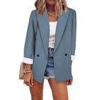 Damen modischer Blazer im Oversized-Schnitt mit tiefen Taschen und umgeschlagenen Ärmeln R&B