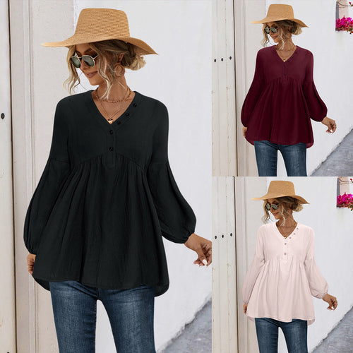 Damen Blusenshirt mit Knopfdetails und lockerer Passform R&B