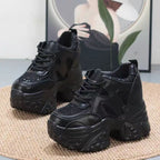 Damen modische Chunky Sneakers mit hoher Plateausohle und atmungsaktivem Mesh-