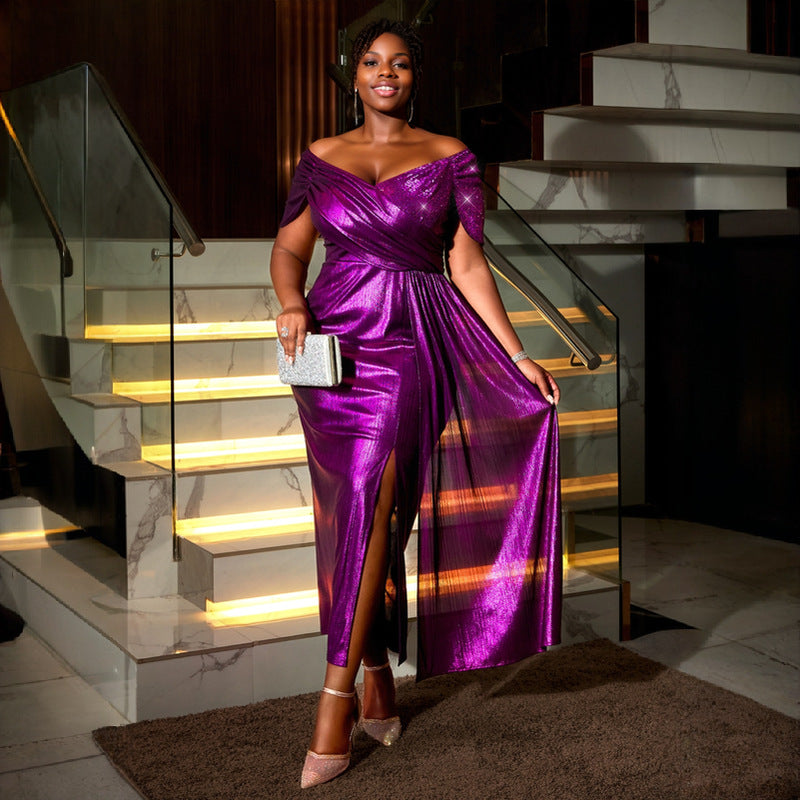 Damen Elegantes Abendkleid mit schimmerndem Wickel-Design und Zierpailletten R&B