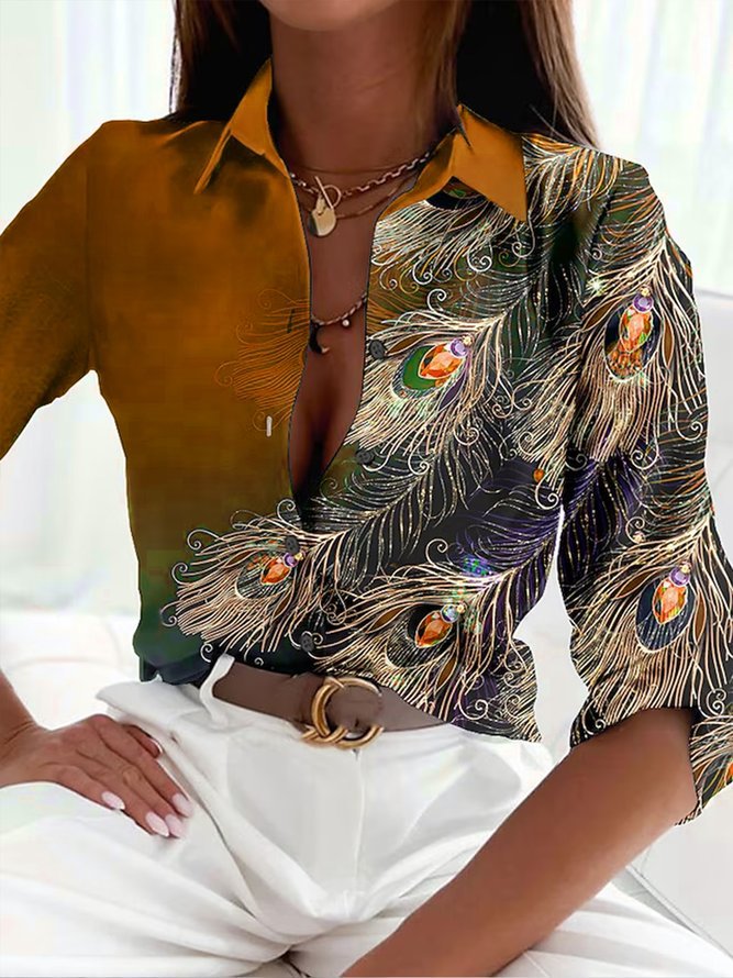 Damen Elegantes Hemd mit Pfauenmuster und modernen Akzenten R&B