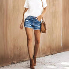 Damen Jeans-Shorts mit fransigen Säumen und distressed Details R&B