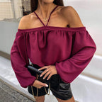 Damen Off-Shoulder Leopardenmuster Bluse