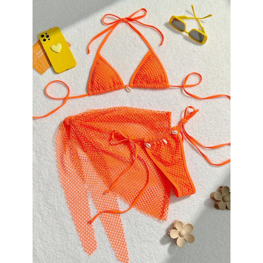 Damen Netz-Bikini-Set mit modischen Schleifen und Muscheldetails R&B