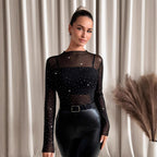 Damen Funktionsshirt aus transparenter Qualität mit glitzernden Applikationen R&B