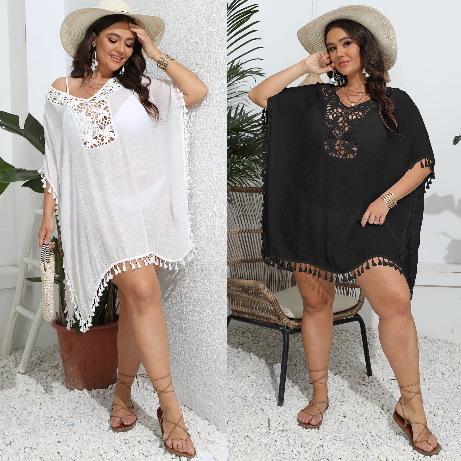 Damen eleganter Häkel-Strandponcho R&B