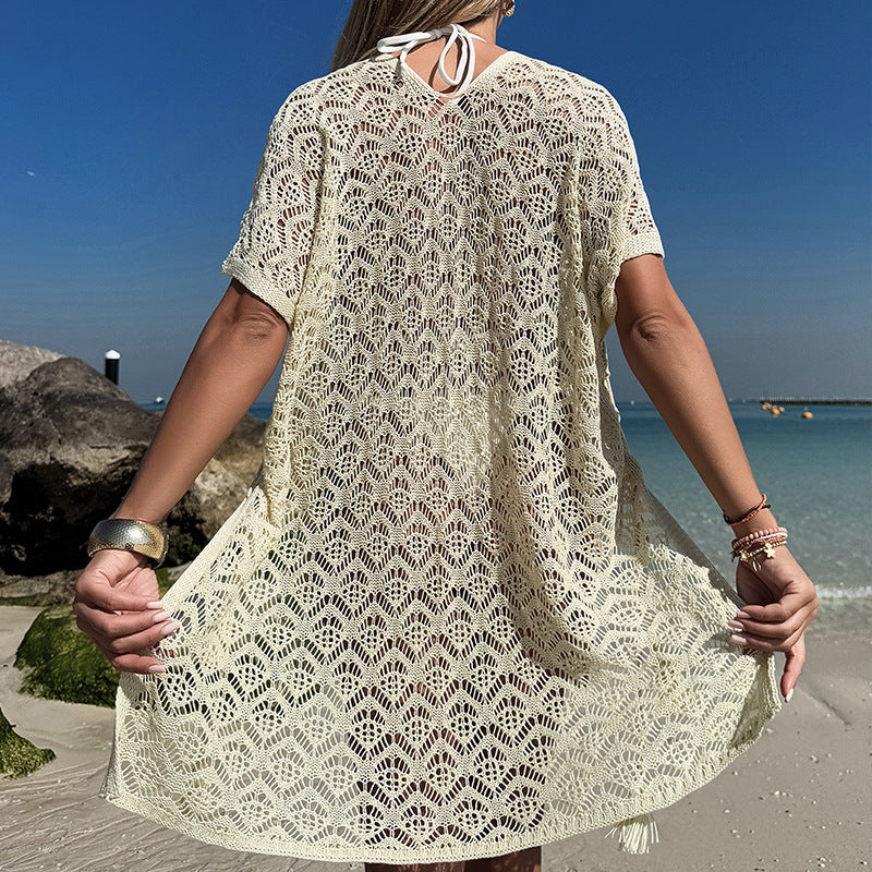 Damen Häkel-Überwurfkleid mit lockerer Passform und V-Ausschnitt R&B