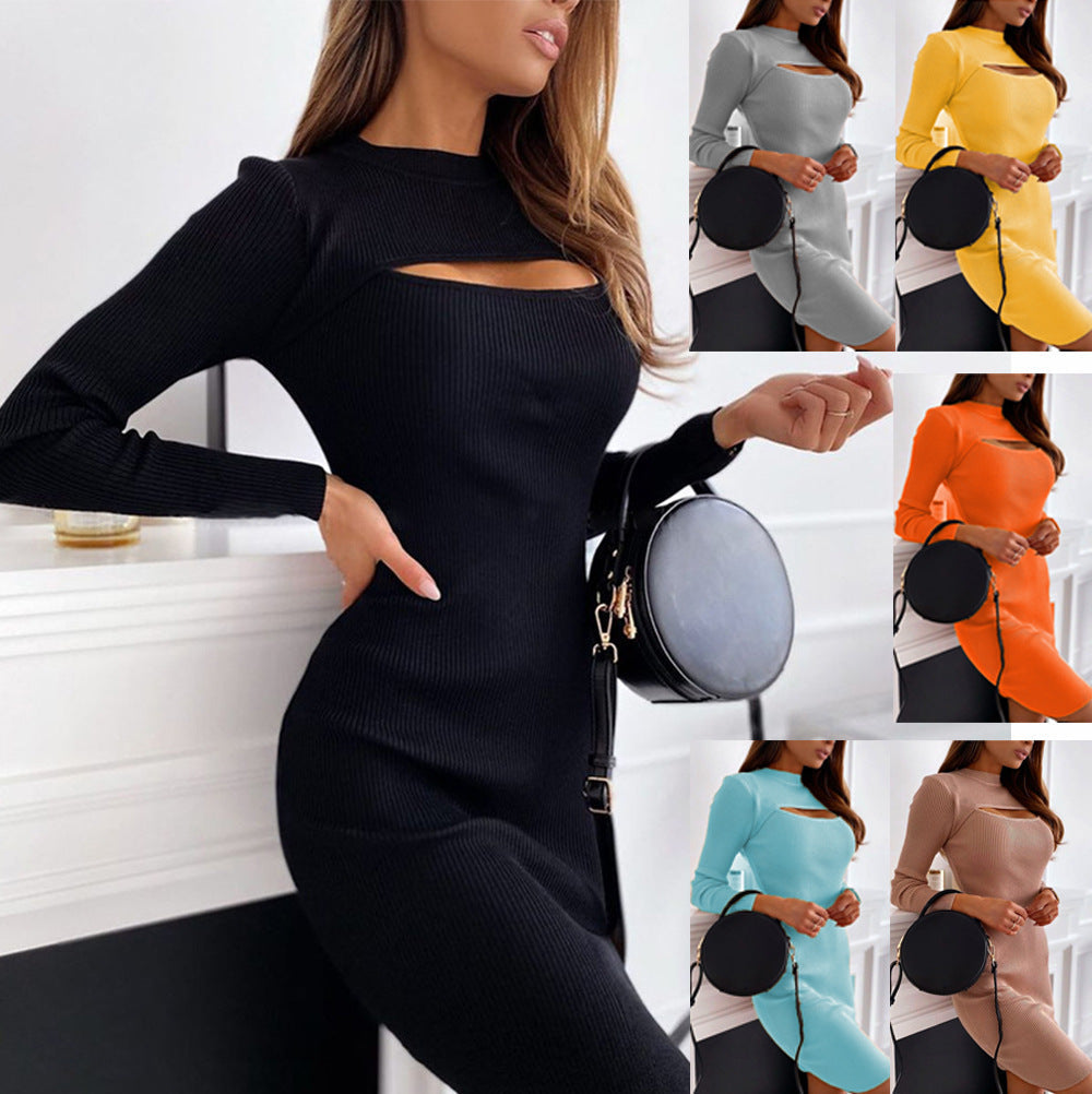 Damen Strickkleid mit seitlichem Schlitz und modischem Cut-Out-Wirbel R&B