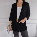 Damen lässige Strickjacke mit offener Vorderseite und praktischen Taschen